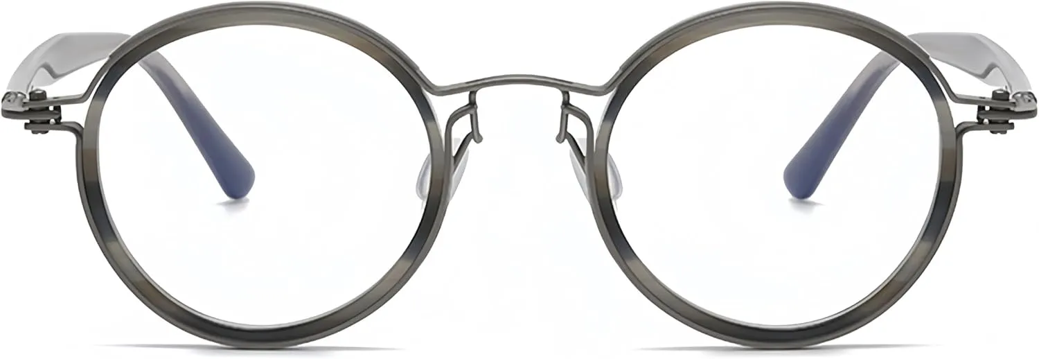 Tate Retro Titanium Acetate Prescription Glasses Frame，Luxury Round Eyeglasses with Blue Light Lenses 48-24-148mm