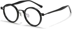 Tate Retro Titanium Acetate Prescription Glasses Frame，Luxury Round Eyeglasses with Blue Light Lenses 48-24-148mm
