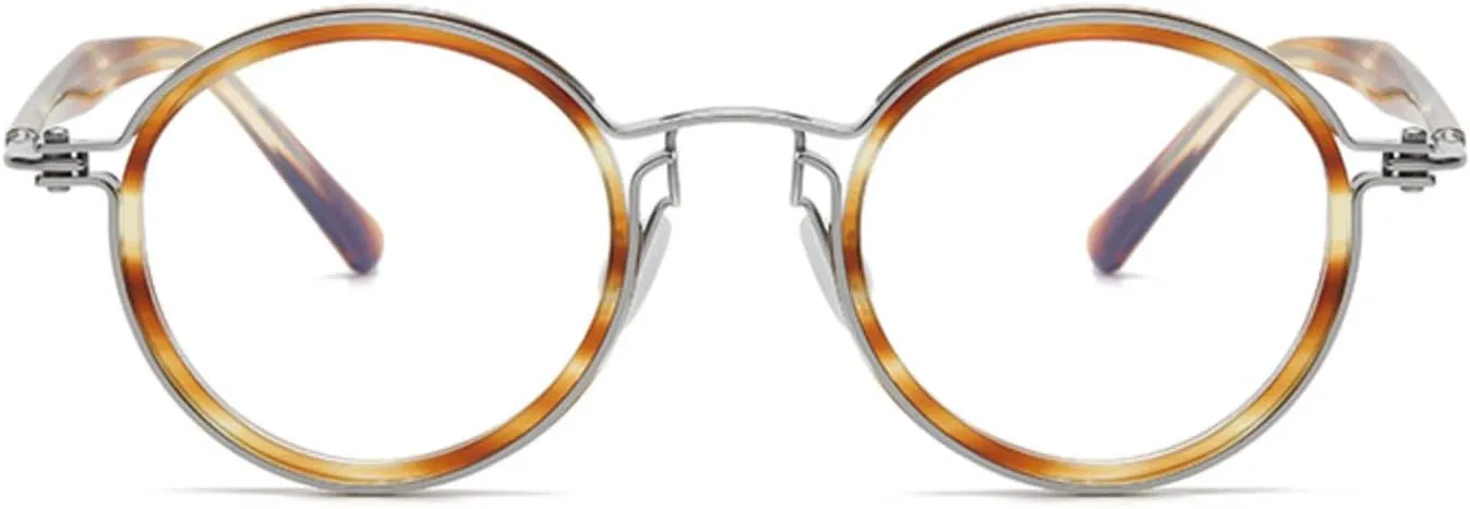 Tate Retro Titanium Acetate Prescription Glasses Frame，Luxury Round Eyeglasses with Blue Light Lenses 48-24-148mm