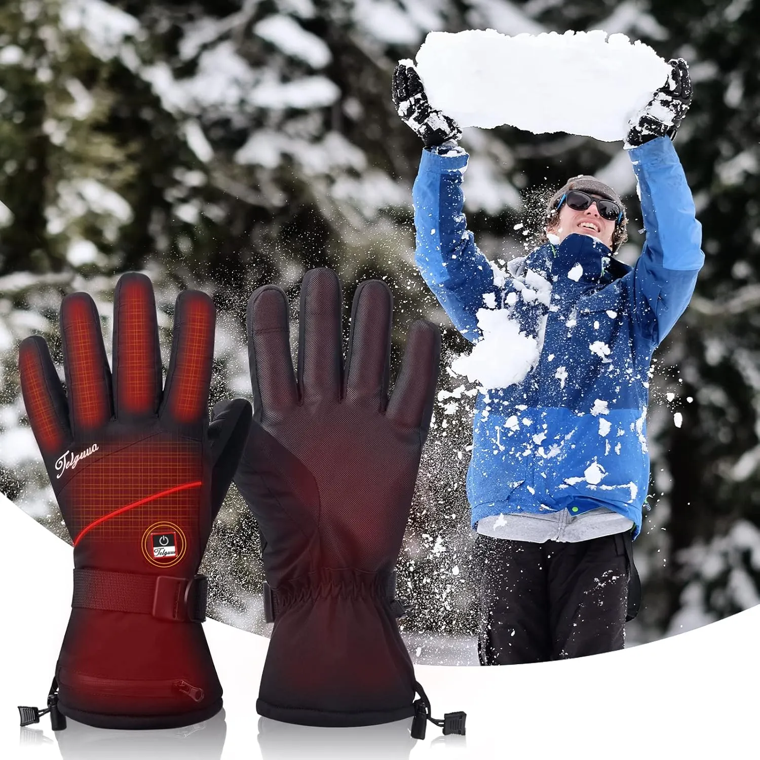 Telguua Heated Gloves for Women Men,Upgraded Battery 5500mAh Electric Heated Ski Gloves Rechargeable for Women Waterproof Touchscreen Heated Work Glove for Raynaud's&Arthritis