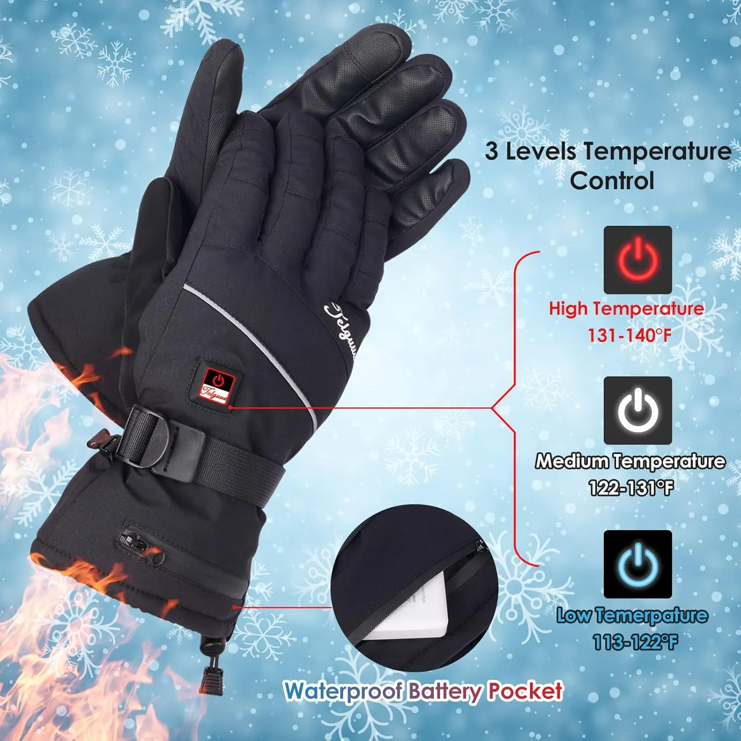 Telguua Heated Gloves for Women Men,Upgraded Battery 5500mAh Electric Heated Ski Gloves Rechargeable for Women Waterproof Touchscreen Heated Work Glove for Raynaud's&Arthritis