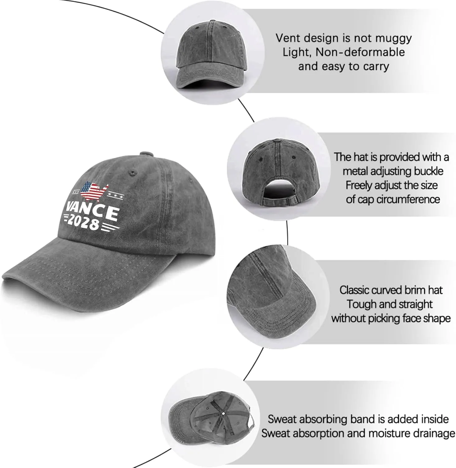 Vance 2028 Cap Women's Hats & Caps Mens Hat Gifts for Men Workout Caps