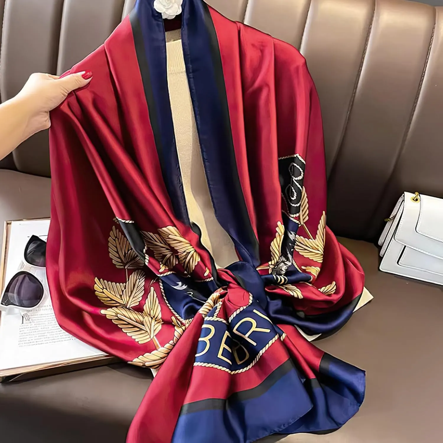 vimate 100% Large Silk Feeling Scarf-Women's Fashion Long Mulberry Silk Satin Neck Scarf Sunscreen Shawl Wrap Headscarf