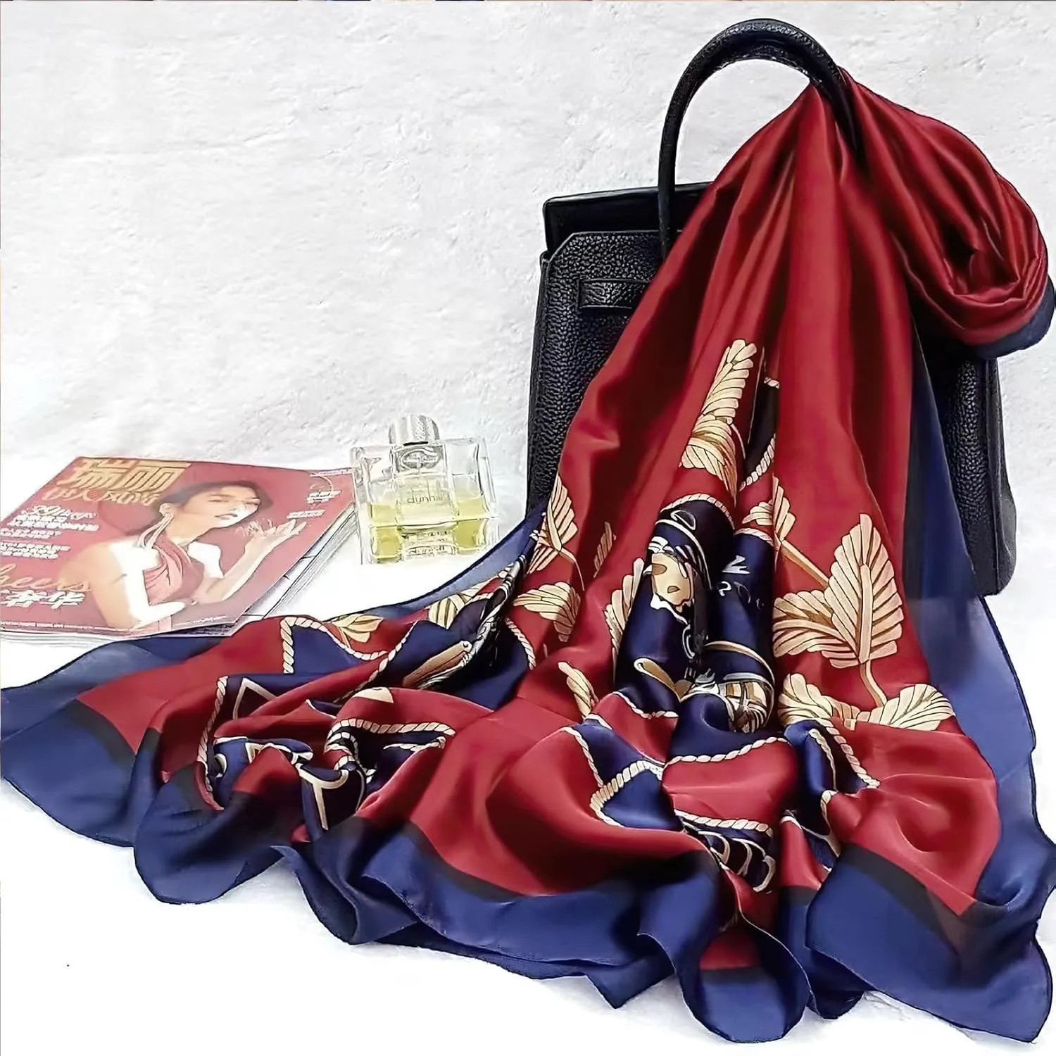 vimate 100% Large Silk Feeling Scarf-Women's Fashion Long Mulberry Silk Satin Neck Scarf Sunscreen Shawl Wrap Headscarf