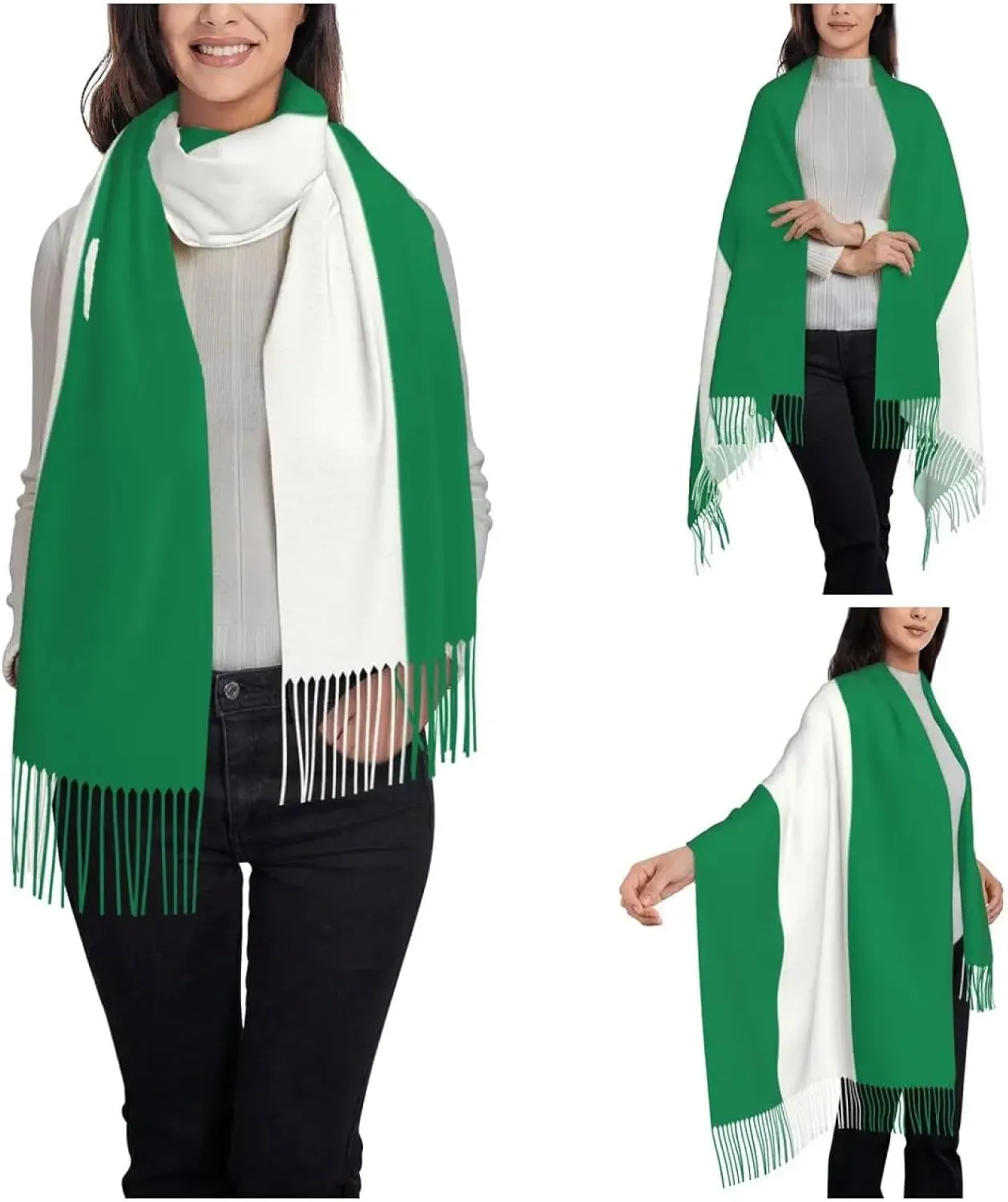 Warm Blanket Scarf for Winter - Nigeria Flag Scarf for Women Fall Winter Cashmere Shawl Wrap Long Scar