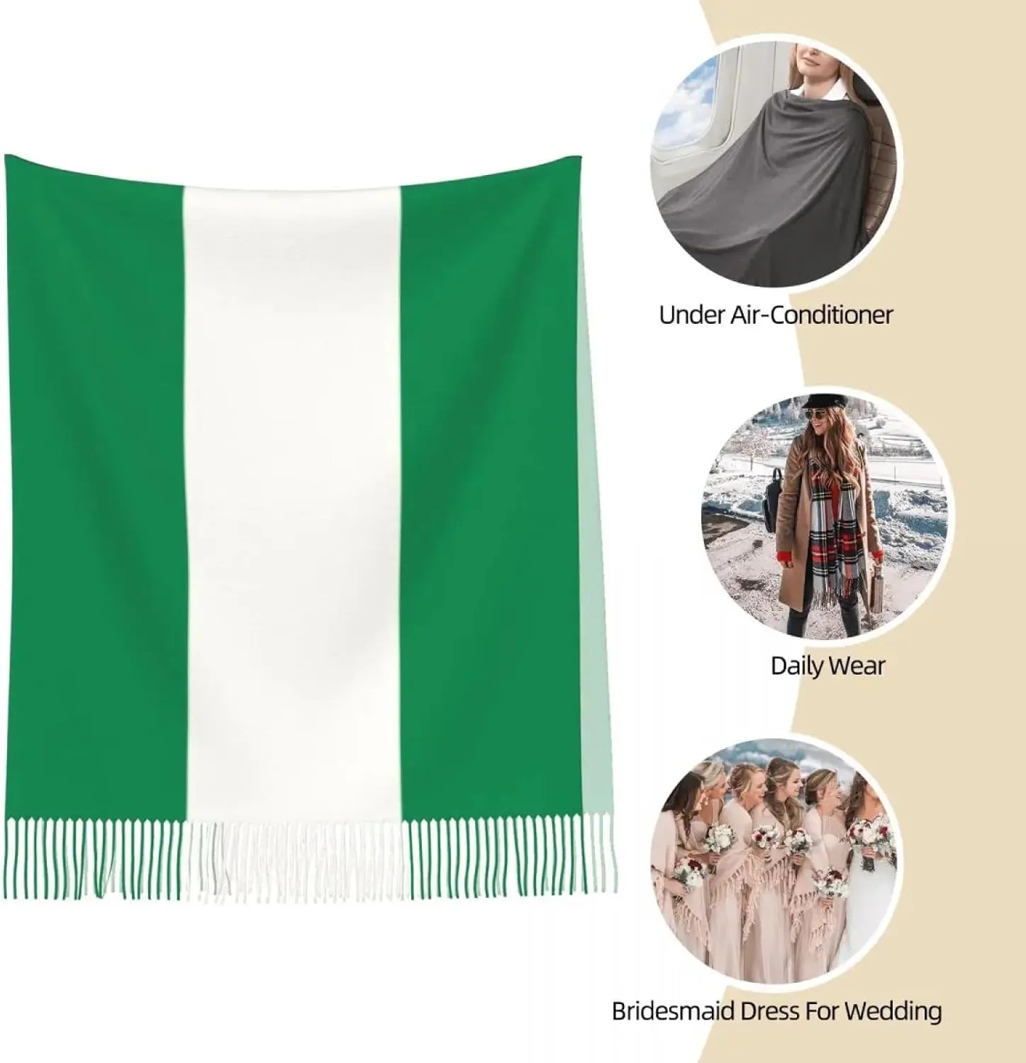 Warm Blanket Scarf for Winter - Nigeria Flag Scarf for Women Fall Winter Cashmere Shawl Wrap Long Scar