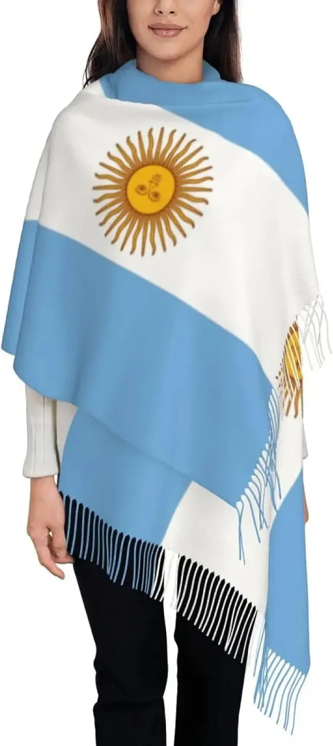 Warm Blanket Scarf for Winter - Women's Tassel Scarf Argentina Flag Large Winter Fall Shawl and Wrap R
