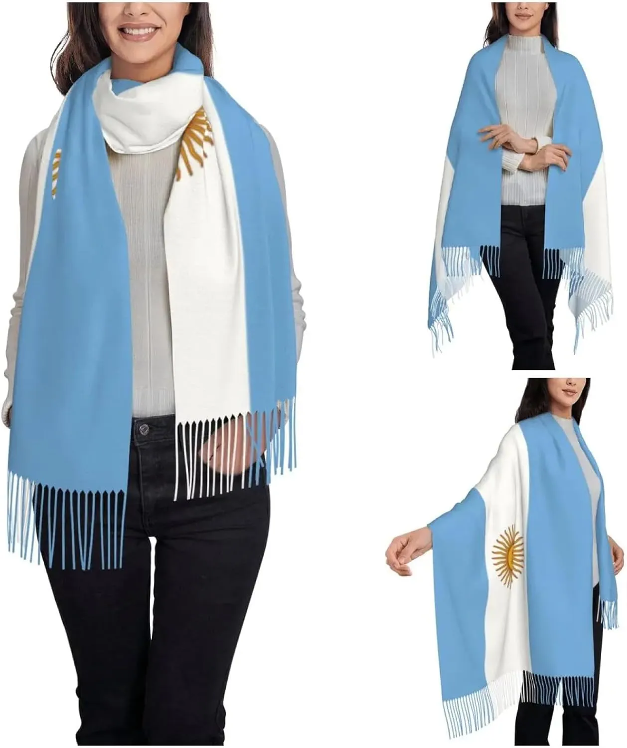 Warm Blanket Scarf for Winter - Women's Tassel Scarf Argentina Flag Large Winter Fall Shawl and Wrap R