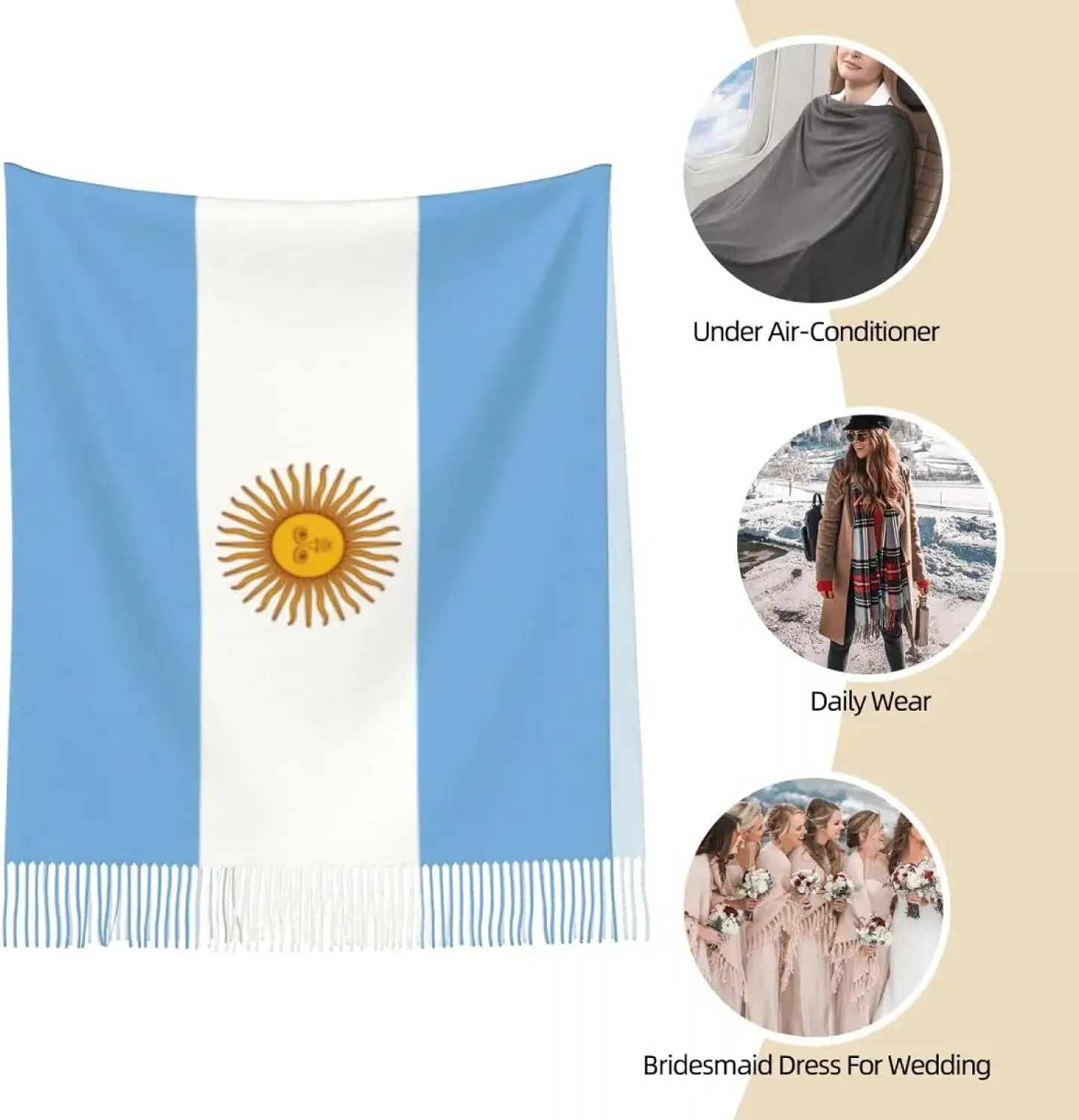 Warm Blanket Scarf for Winter - Women's Tassel Scarf Argentina Flag Large Winter Fall Shawl and Wrap R