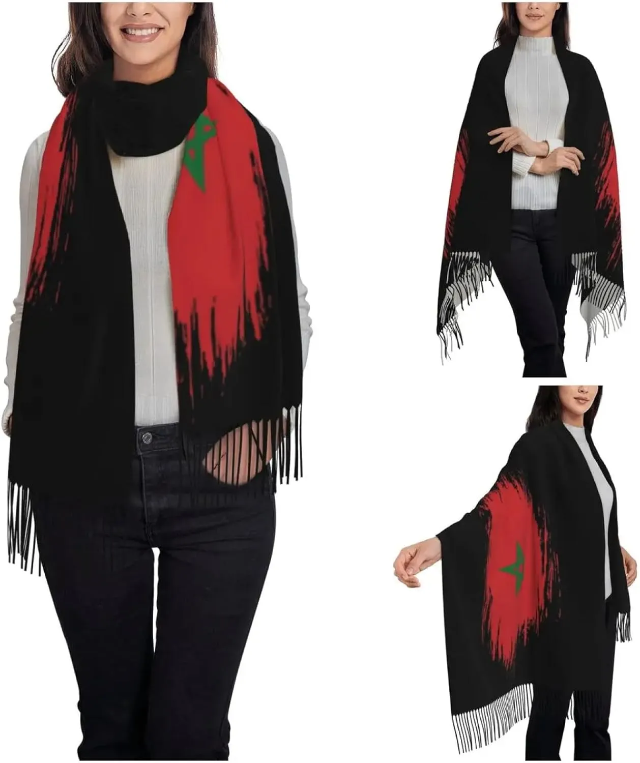 Winter Knitted Scarf For Women, Morocco Scarf for Womens Winter Warm Cashmere Shawl Wrap Moroccan Flag