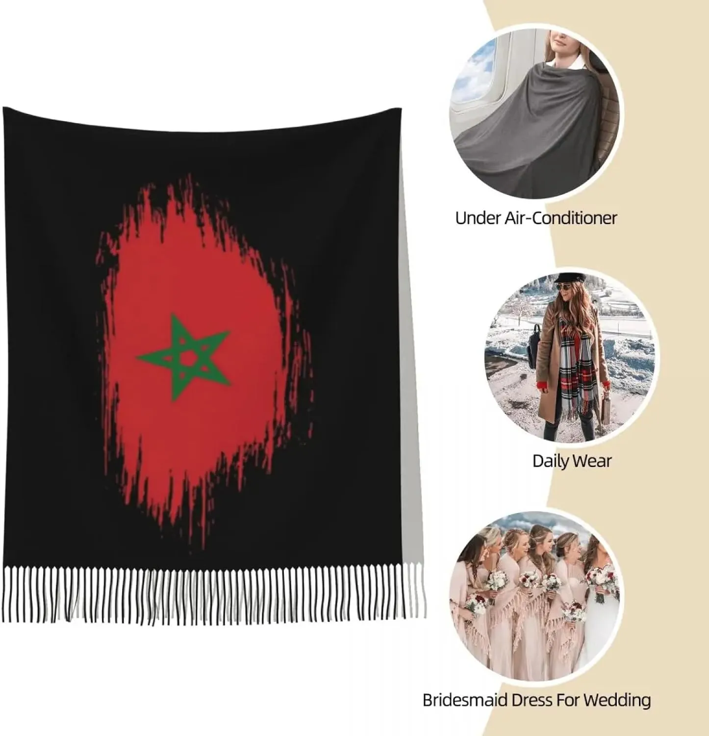 Winter Knitted Scarf For Women, Morocco Scarf for Womens Winter Warm Cashmere Shawl Wrap Moroccan Flag