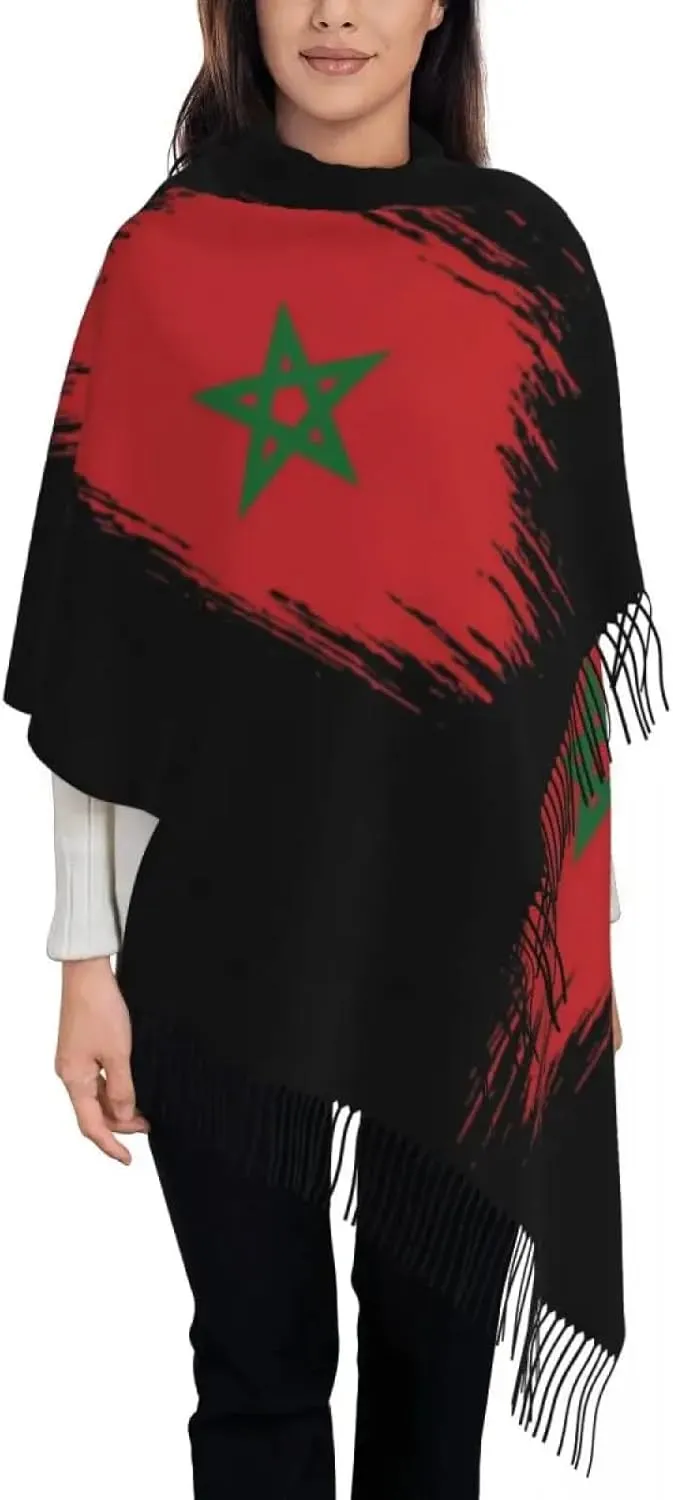 Winter Knitted Scarf For Women, Morocco Scarf for Womens Winter Warm Cashmere Shawl Wrap Moroccan Flag
