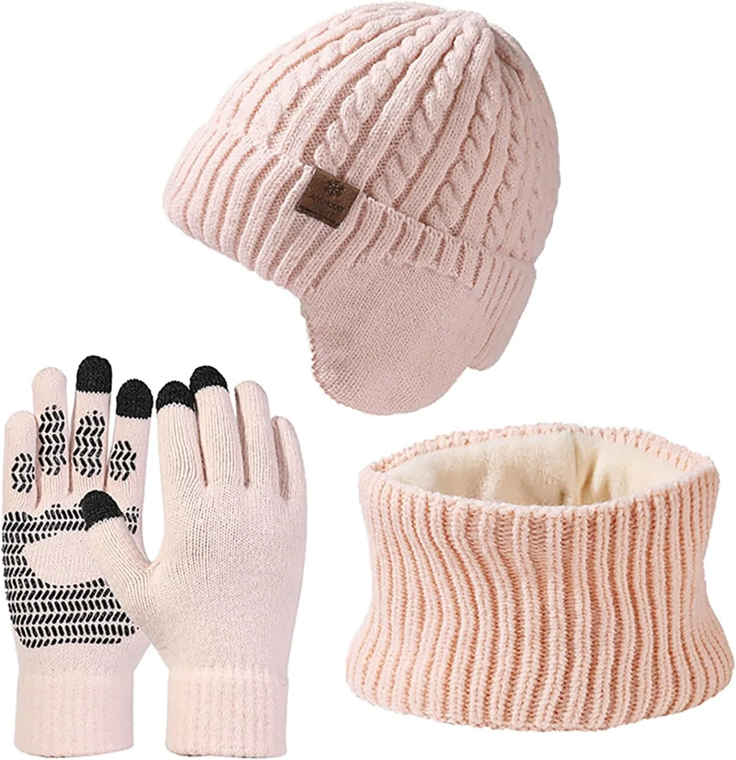 Women Men Winter Warm Beanie Hats Scarf Touchscreen Gloves Scarves Set Knit Skull Ski Caps Neck Warmer for Cold Weather