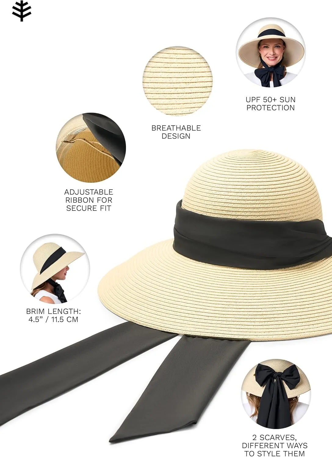 Women's Stylish Sun Hat - UPF 50  Sun Protection - 2-in-1 Interchangeable Scarves - Stella (One Size)