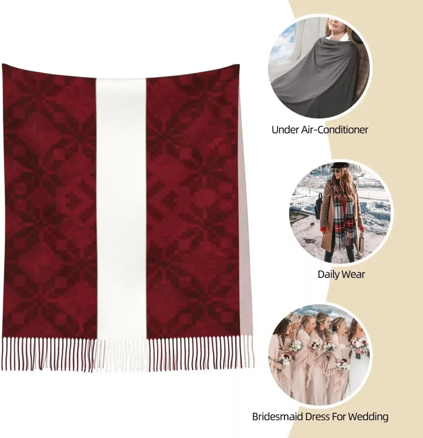 Womens Winter Warm Casual Scarf - Latvian Flag With Traditional Pattern Scarf for Womens Fall Winter C