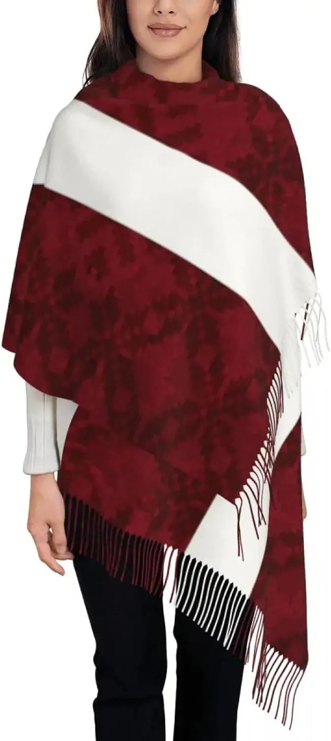 Womens Winter Warm Casual Scarf - Latvian Flag With Traditional Pattern Scarf for Womens Fall Winter C