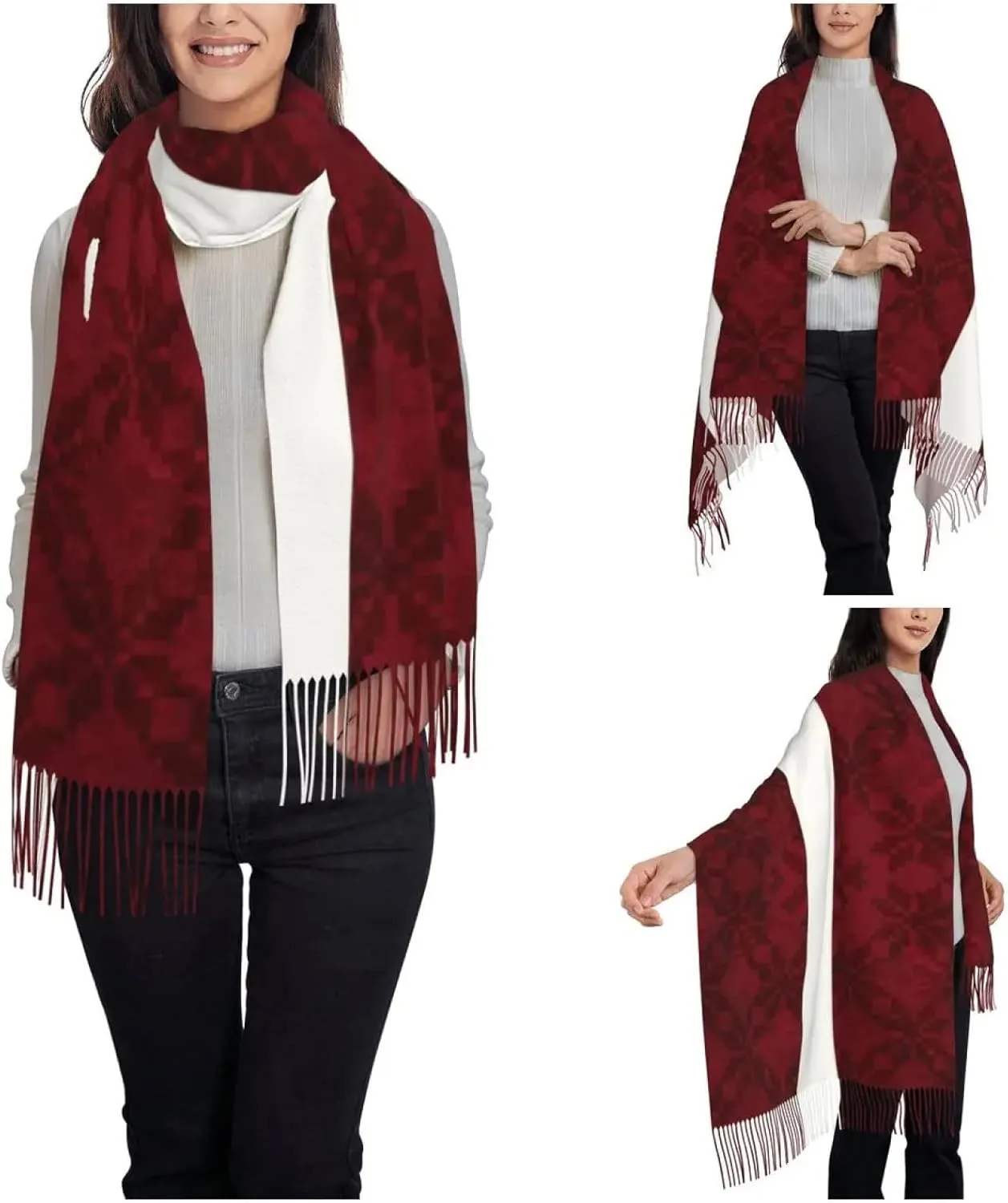 Womens Winter Warm Casual Scarf - Latvian Flag With Traditional Pattern Scarf for Womens Fall Winter C
