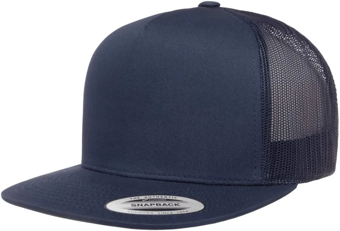 Yupoong 5-Panel YP Classic Trucker Cap | High Profile Flat Visor Snapback | OSFM | Bulk Packs Available