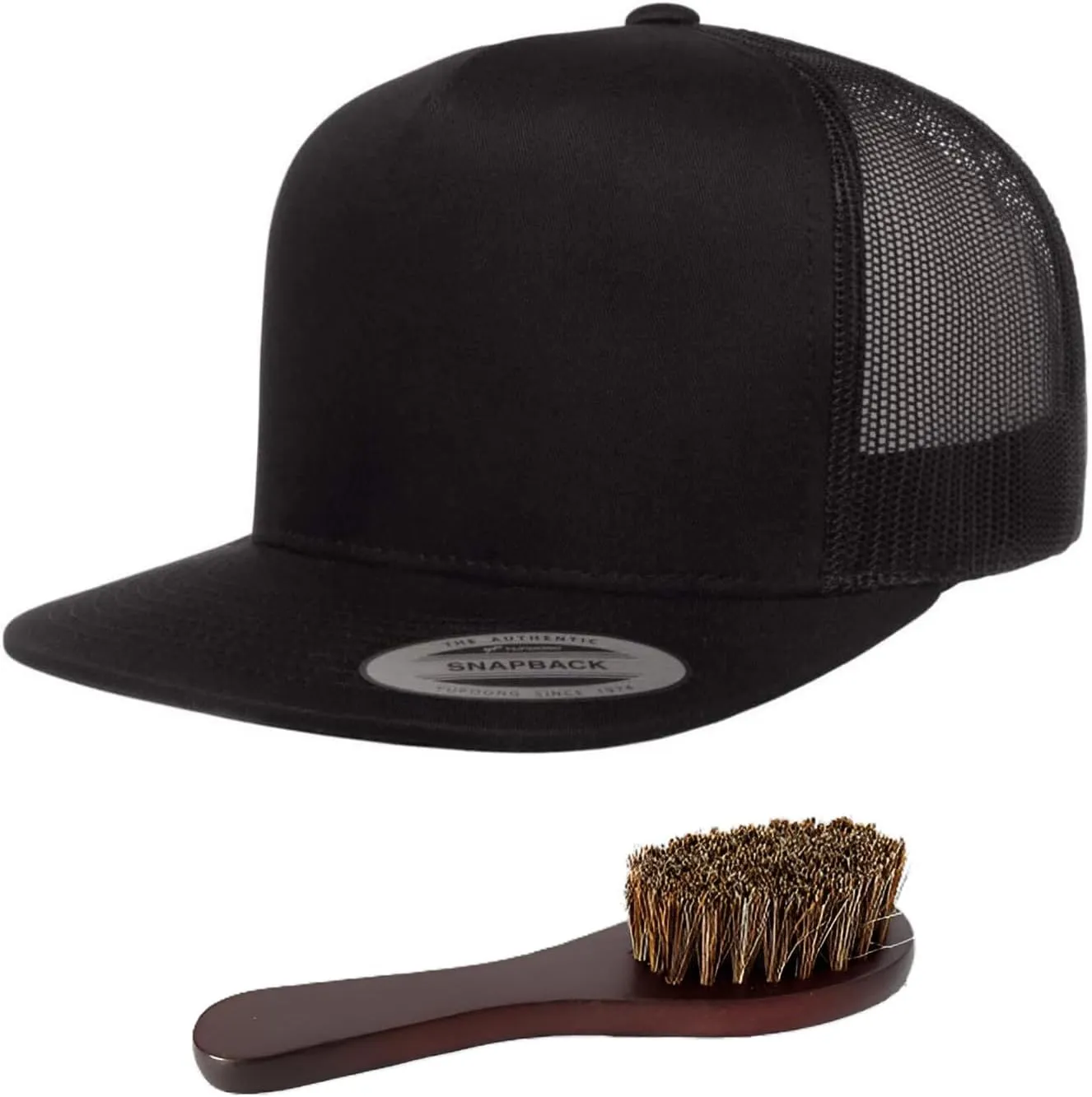 Yupoong 6006 Classic Five Panel Trucker Cap Bundle with THP Hat & Clothing Brush