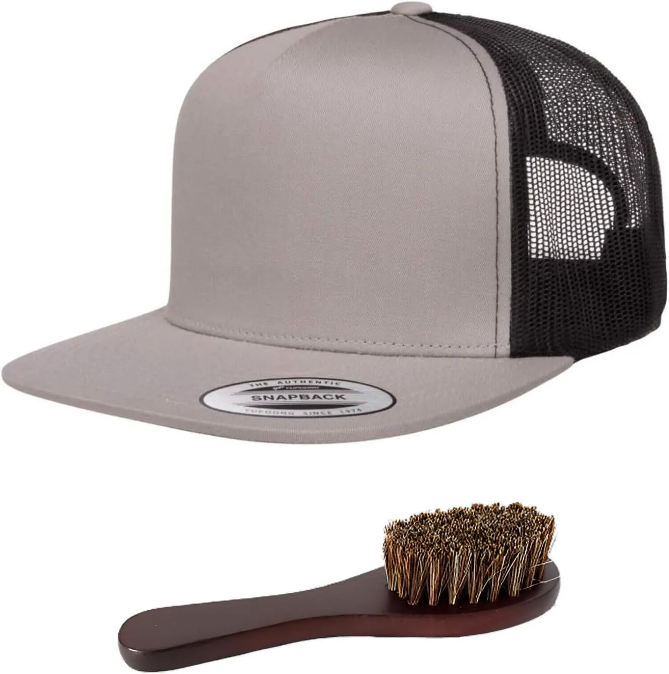 Yupoong 6006 Classic Five Panel Trucker Cap Bundle with THP Hat & Clothing Brush