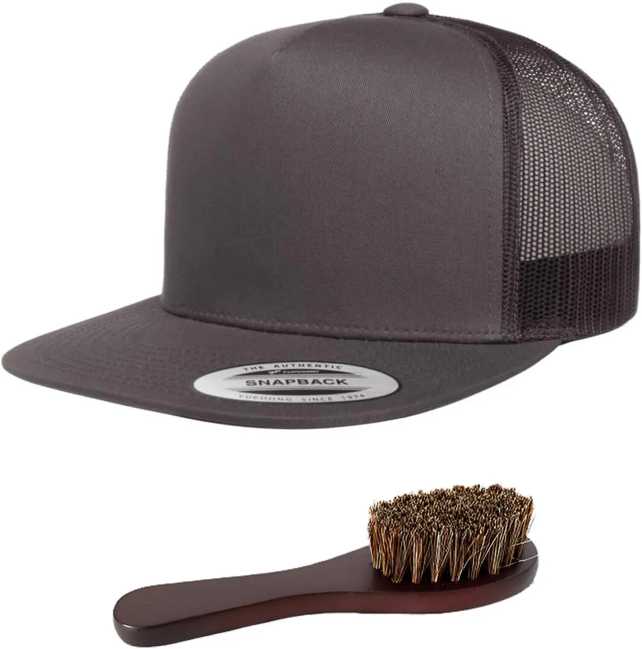 Yupoong 6006 Classic Five Panel Trucker Cap Bundle with THP Hat & Clothing Brush