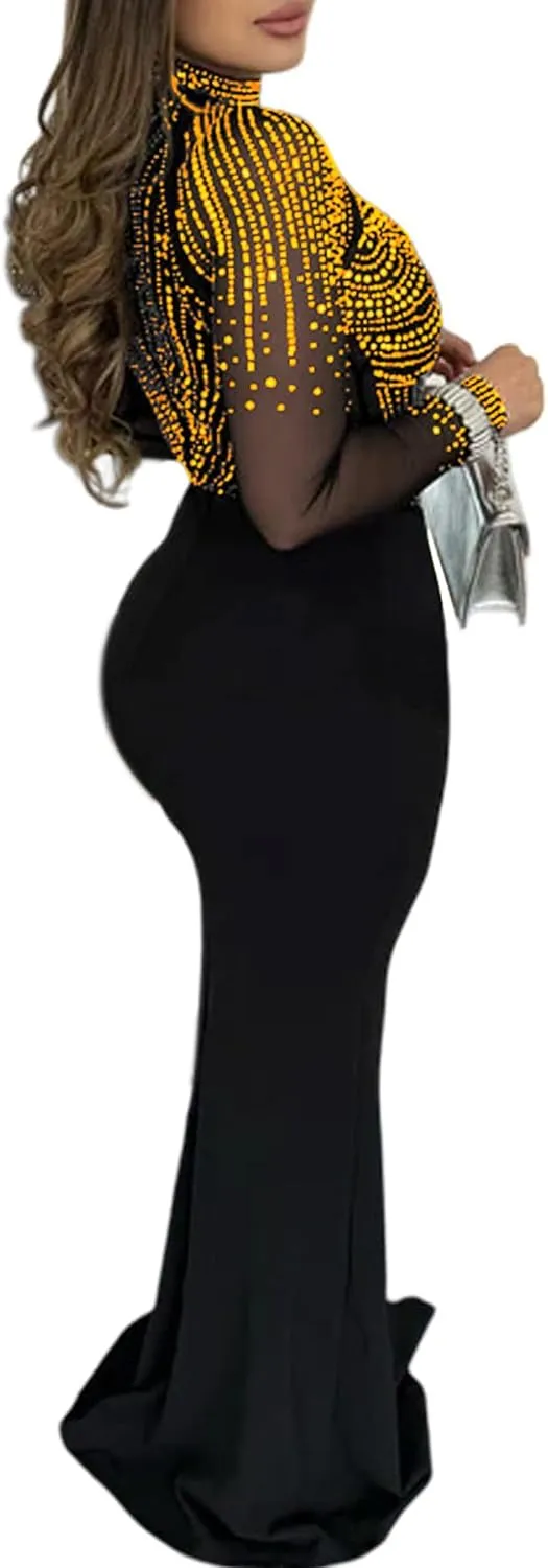 Zoctuo Party Club Night Outfits for Women Sexy Elegant Rhinestone Bodycon Dress Hot Drilling Evening Gowns