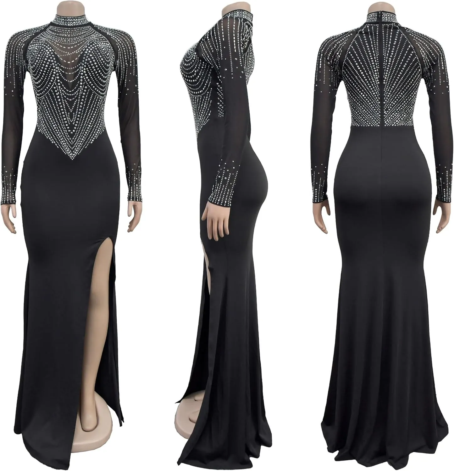 Zoctuo Party Club Night Outfits for Women Sexy Elegant Rhinestone Bodycon Dress Hot Drilling Evening Gowns