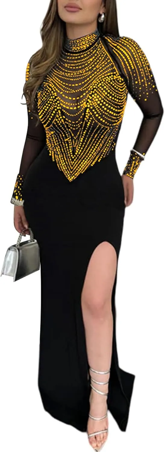 Zoctuo Party Club Night Outfits for Women Sexy Elegant Rhinestone Bodycon Dress Hot Drilling Evening Gowns