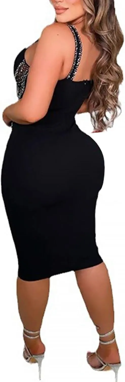 Zoctuo Party Club Night Outfits for Women Sexy Elegant Rhinestone Bodycon Dress Hot Drilling Evening Gowns