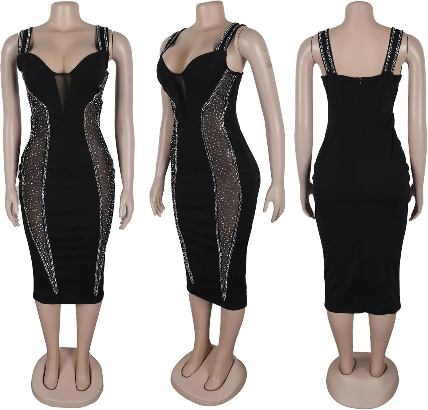 Zoctuo Party Club Night Outfits for Women Sexy Elegant Rhinestone Bodycon Dress Hot Drilling Evening Gowns