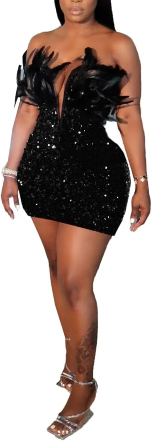 Zoctuo Womens Sexy Elegant Saparkly Sequins Solid Color Bodycon Cocktail Birthday Prom Dress Party Club Night Outfits