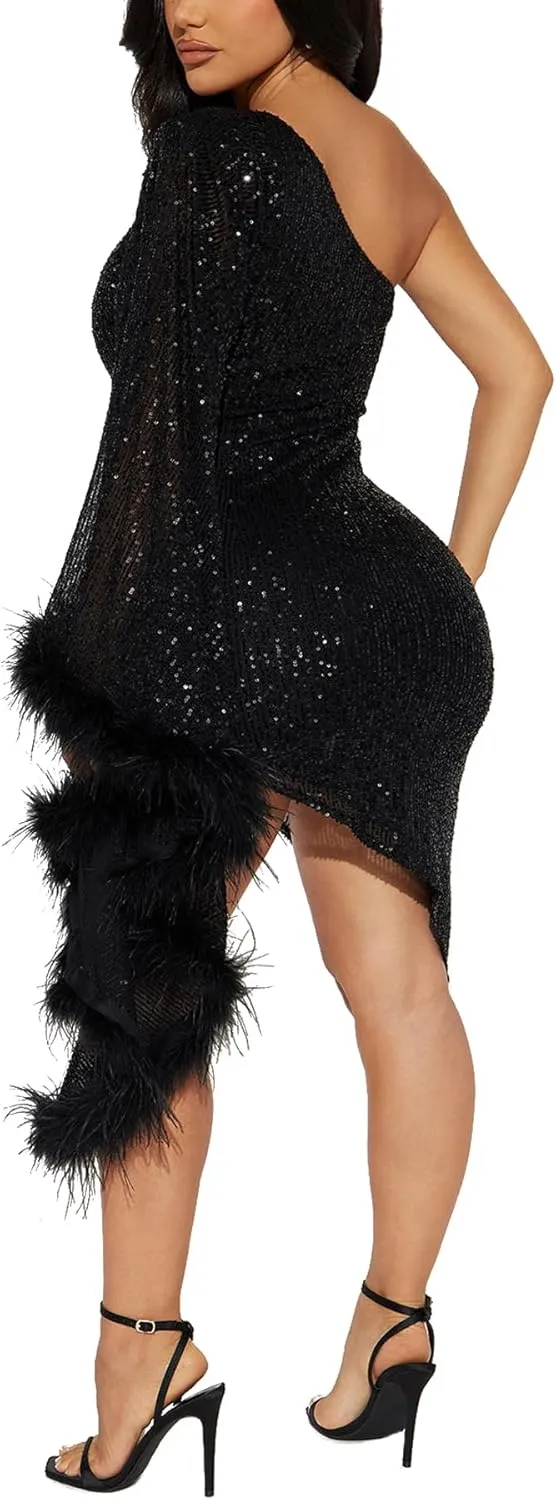 Zoctuo Womens Sexy Elegant Saparkly Sequins Solid Color Bodycon Cocktail Birthday Prom Dress Party Club Night Outfits