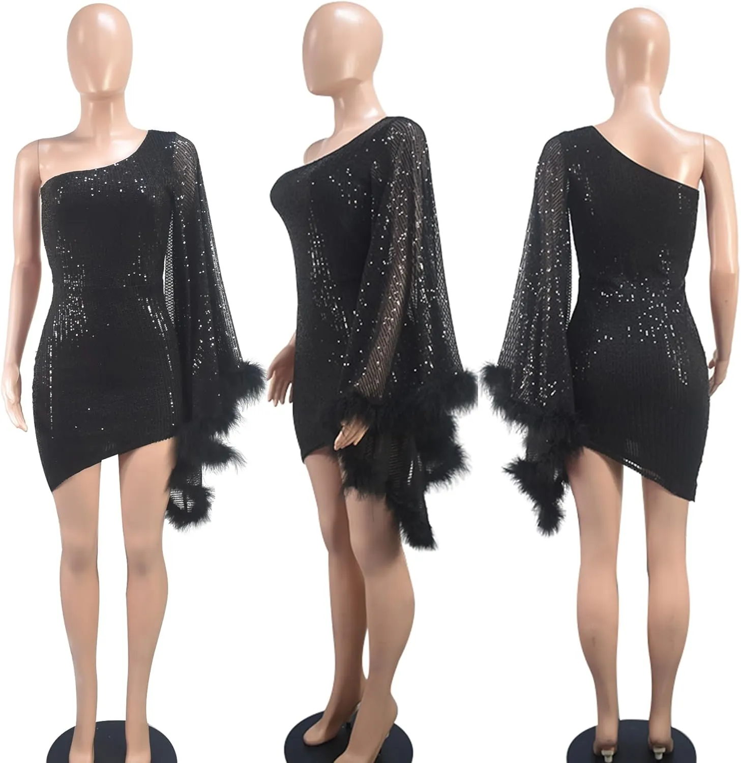 Zoctuo Womens Sexy Elegant Saparkly Sequins Solid Color Bodycon Cocktail Birthday Prom Dress Party Club Night Outfits