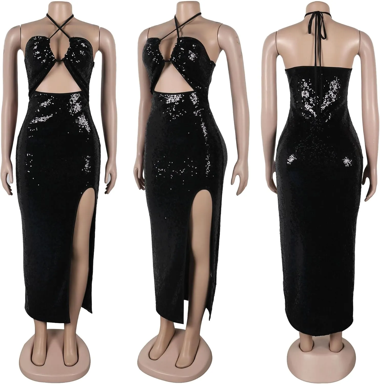 Zoctuo Womens Sexy Elegant Saparkly Sequins Solid Color Bodycon Cocktail Birthday Prom Dress Party Club Night Outfits
