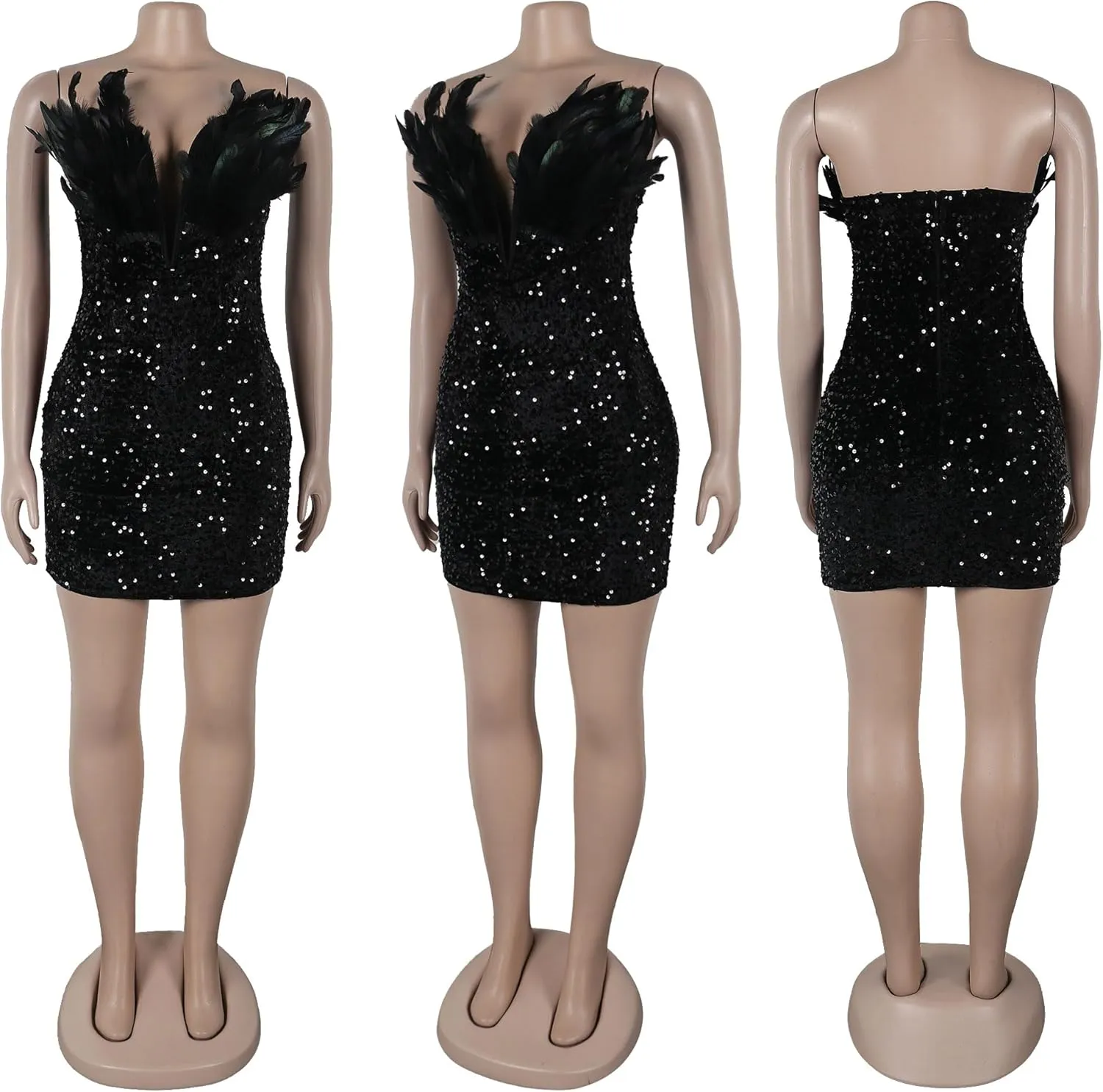 Zoctuo Womens Sexy Elegant Saparkly Sequins Solid Color Bodycon Cocktail Birthday Prom Dress Party Club Night Outfits